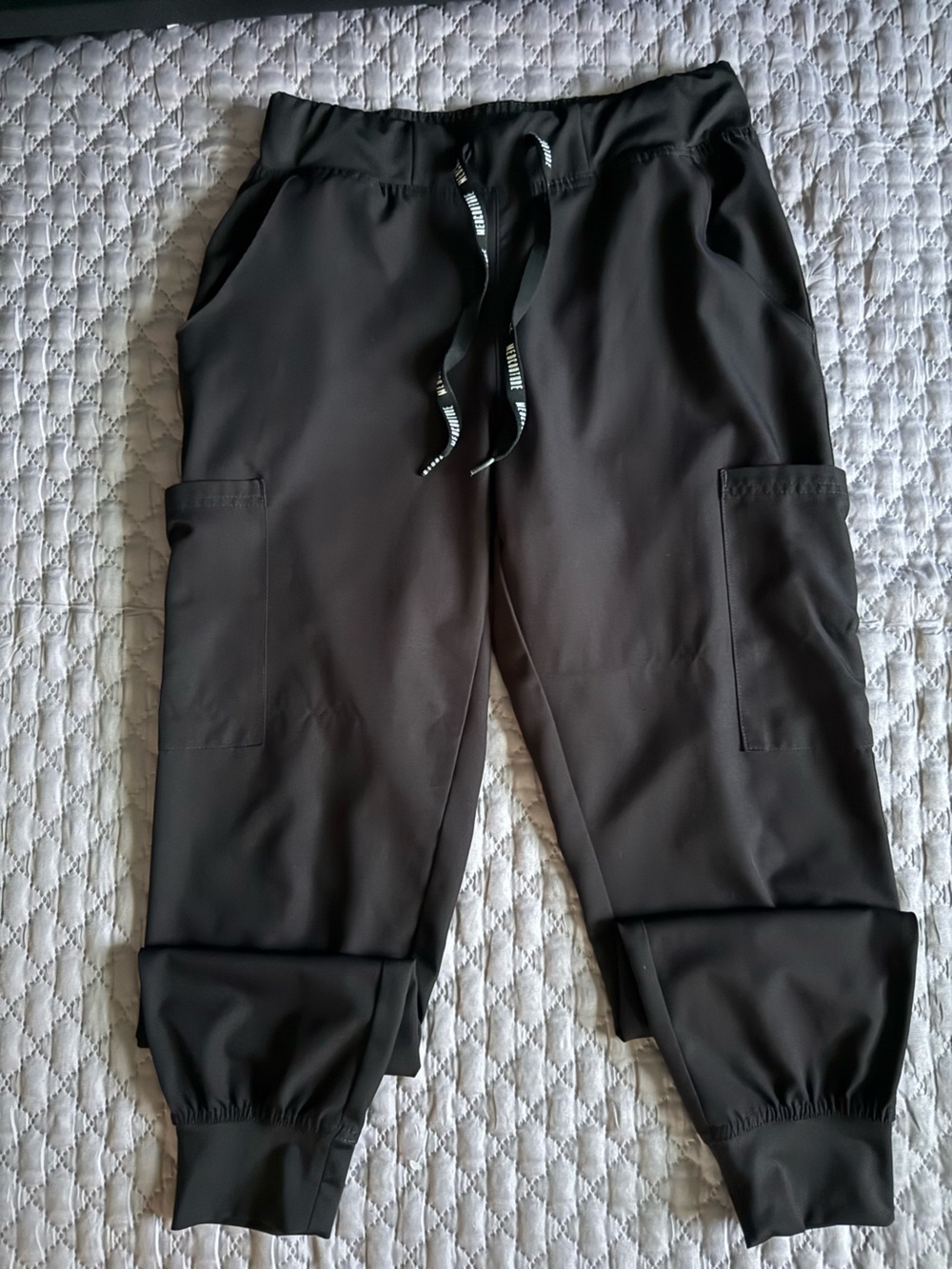 Med Couture Insight Woman’s Black Cargo Jogger Pants with Branded Drawstring